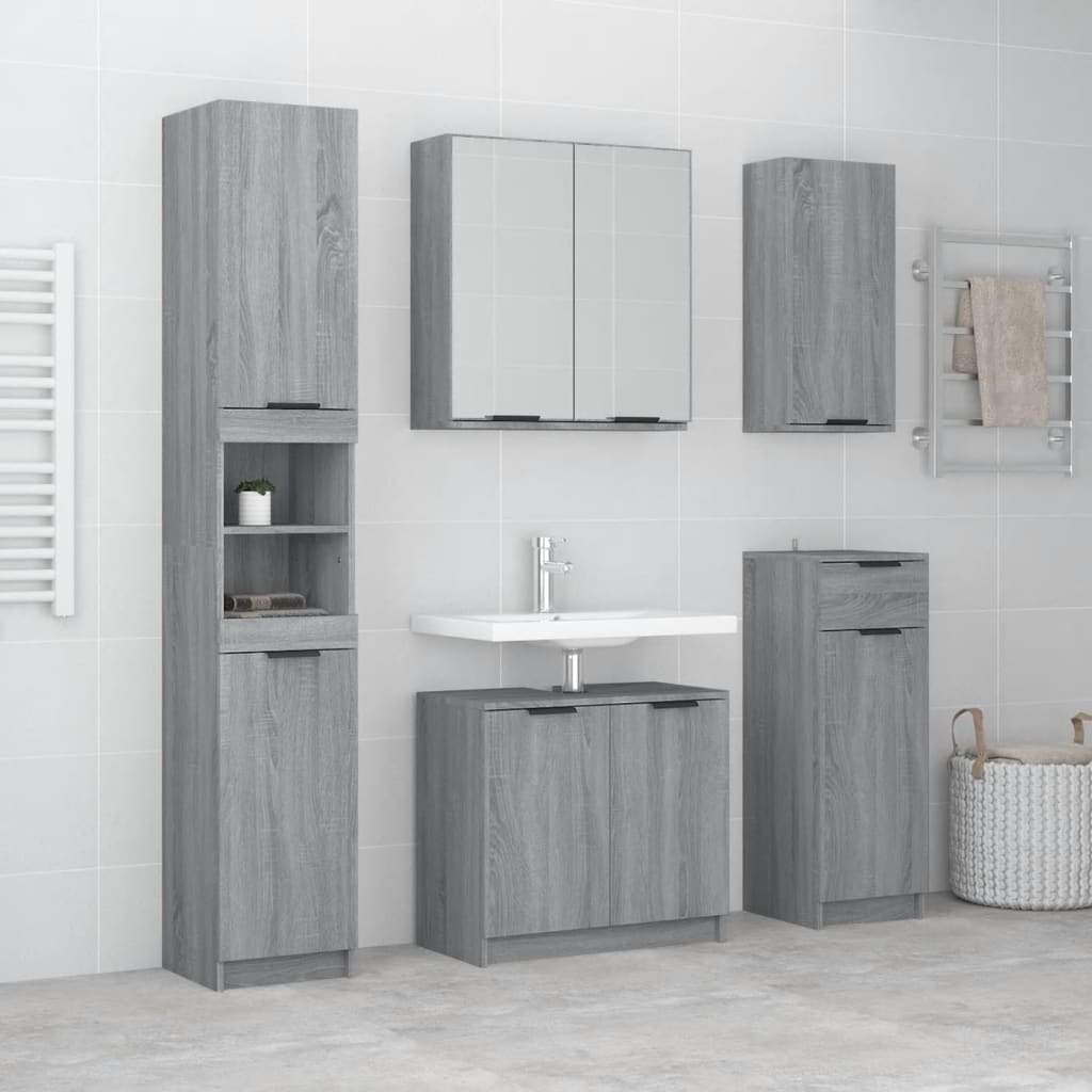 5 Piece Bathroom Cabinet Set Engineered Wood