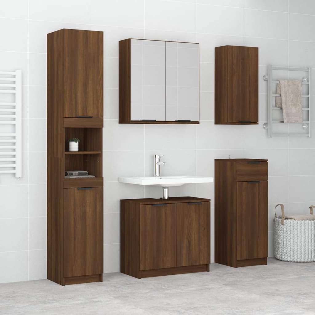 5 Piece Bathroom Cabinet Set Engineered Wood