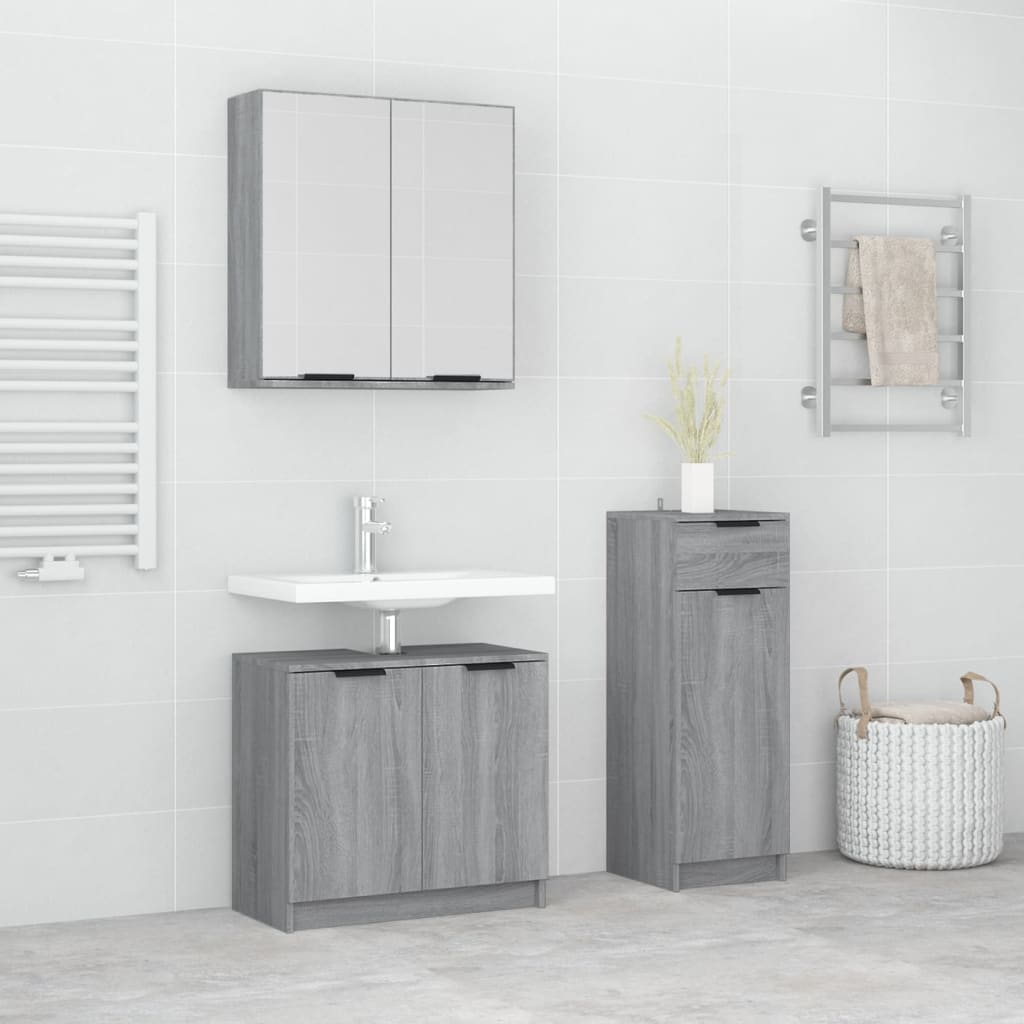3 Piece Bathroom Cabinet Set Engineered Wood