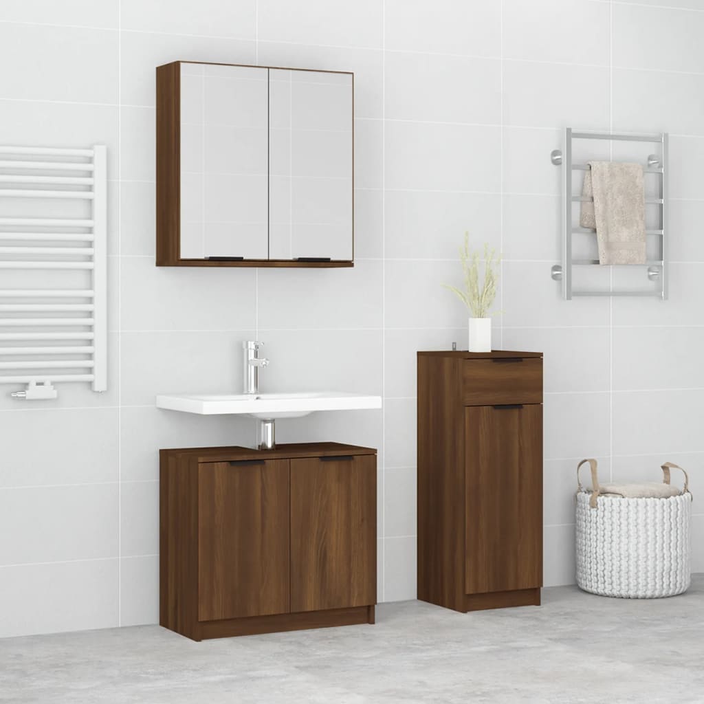 3 Piece Bathroom Cabinet Set Engineered Wood
