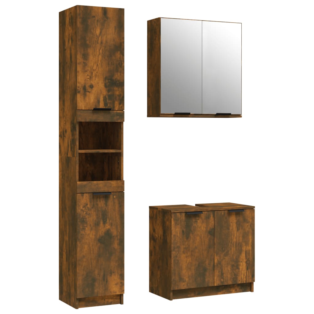 3 Piece Bathroom Cabinet Set Engineered Wood