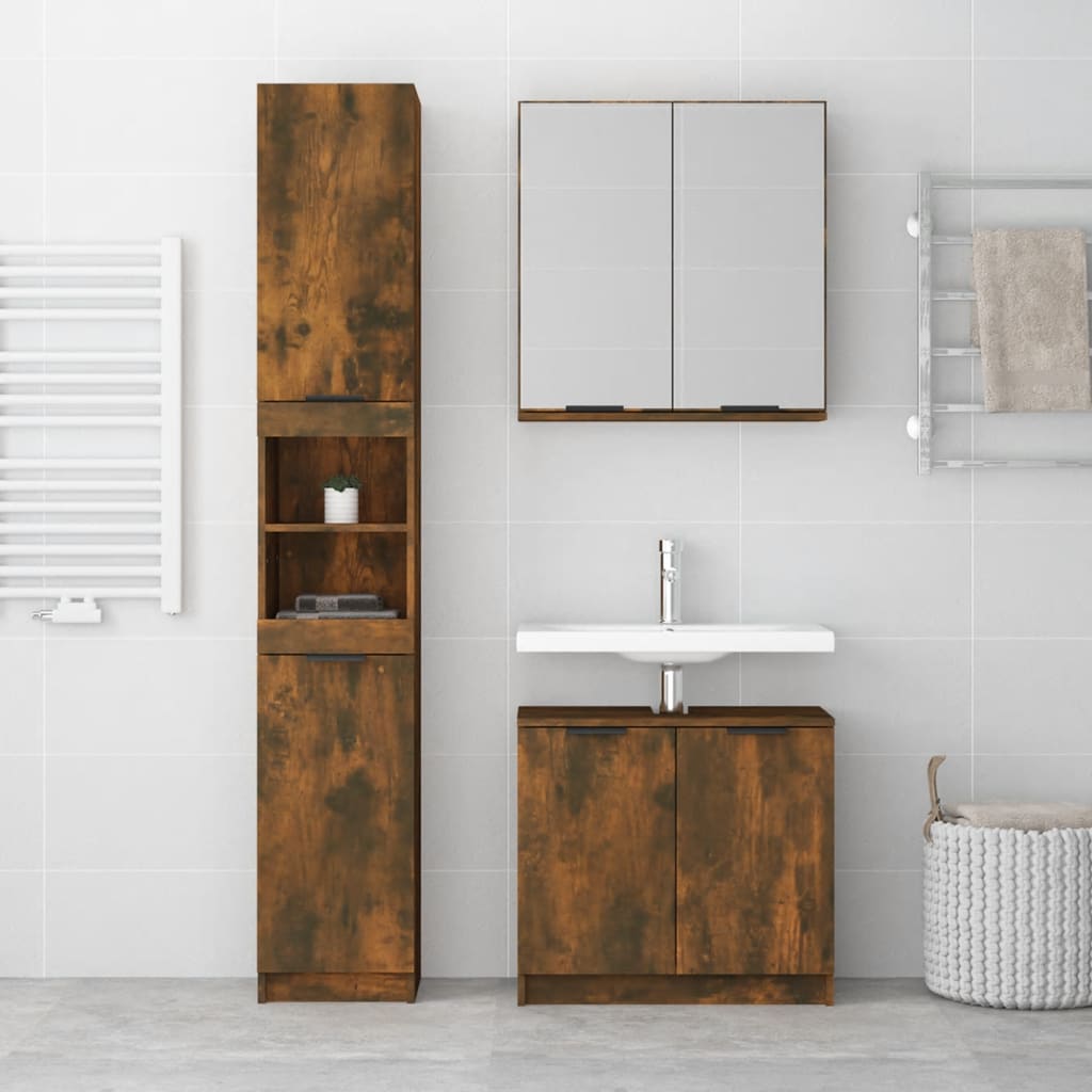 3 Piece Bathroom Cabinet Set Engineered Wood