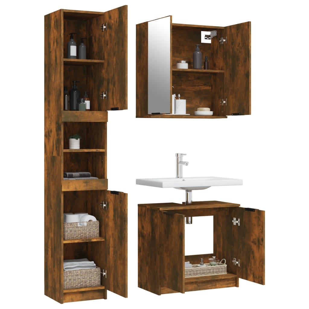 3 Piece Bathroom Cabinet Set Engineered Wood