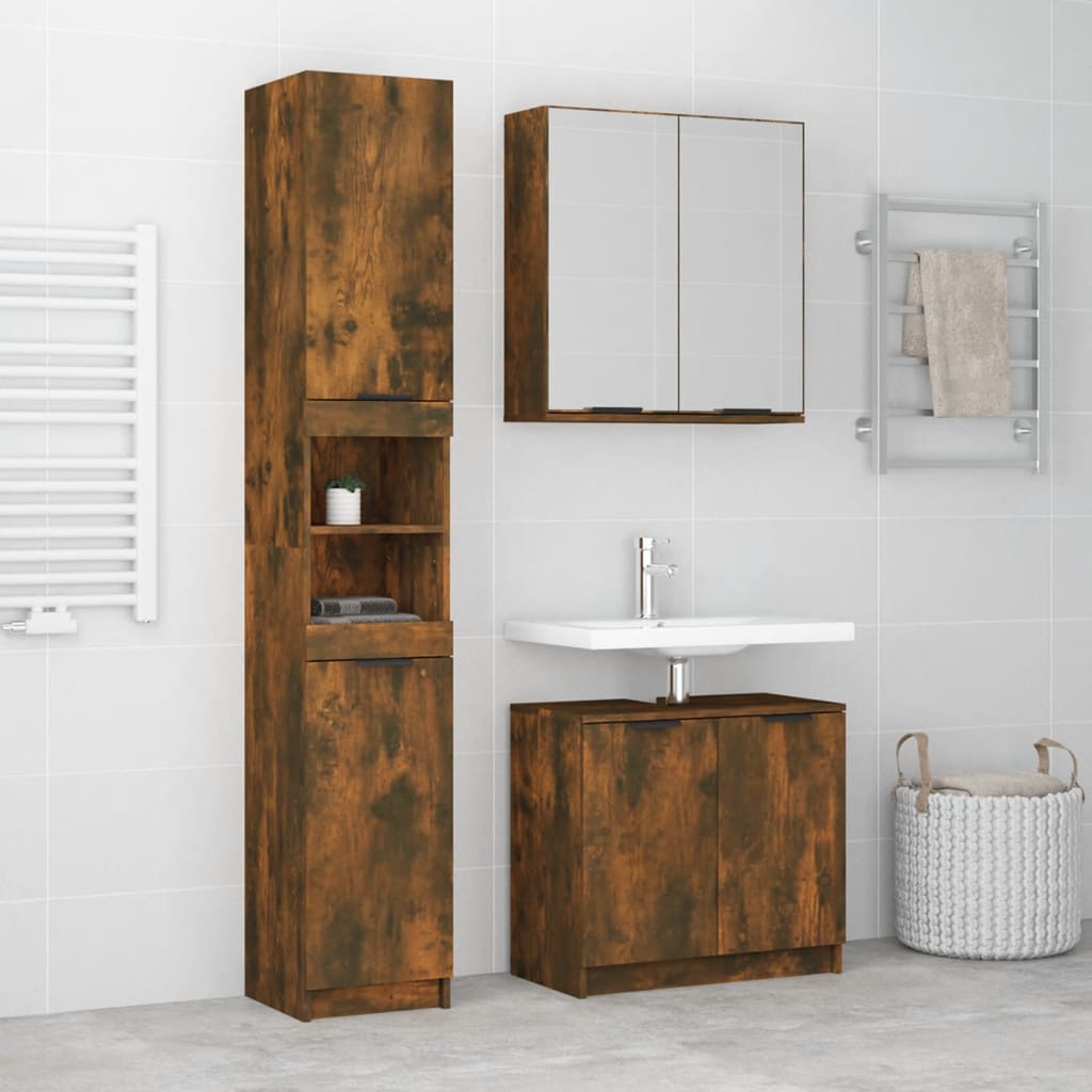 3 Piece Bathroom Cabinet Set Engineered Wood