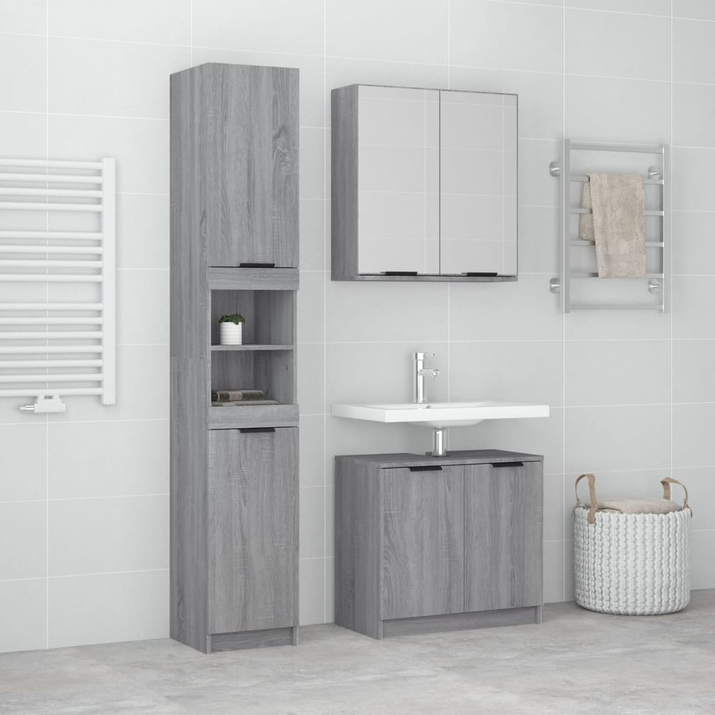 3 Piece Bathroom Cabinet Set Engineered Wood