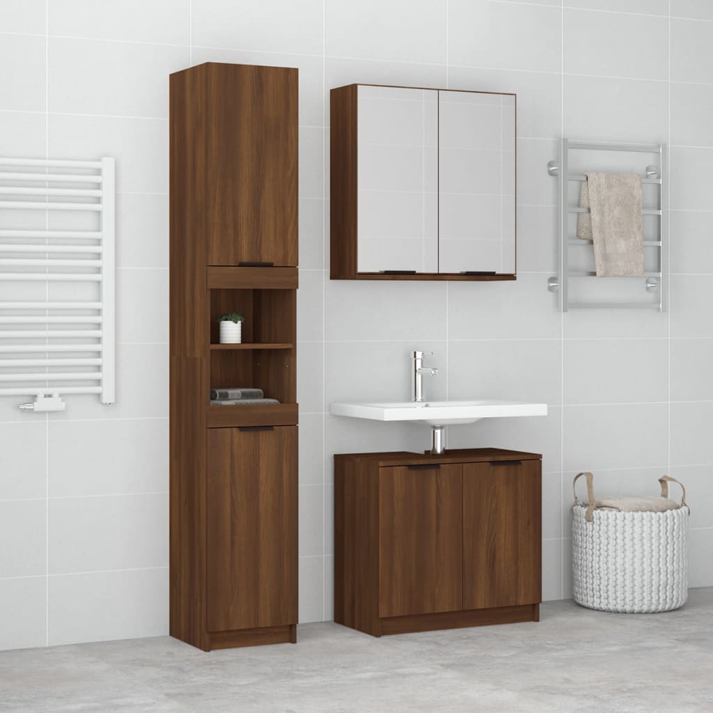 3 Piece Bathroom Cabinet Set Engineered Wood