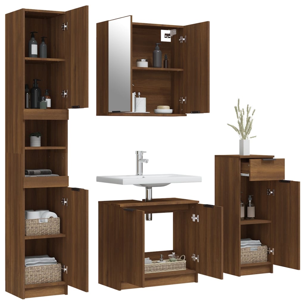 4 Piece Bathroom Cabinet Set Engineered Wood