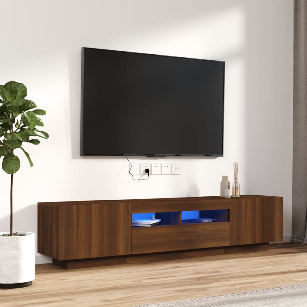 2 Piece Tv Cabinet Set With Led Lights Engineered Wood