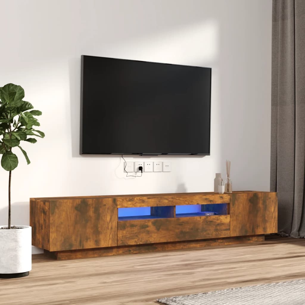 2 Piece Tv Cabinet Set With Led Lights Engineered Wood