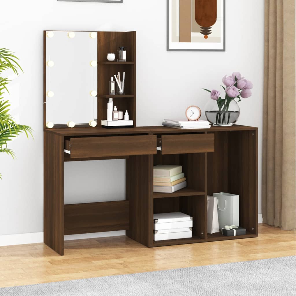 Led Dressing Table With Cabinet Engineered Wood