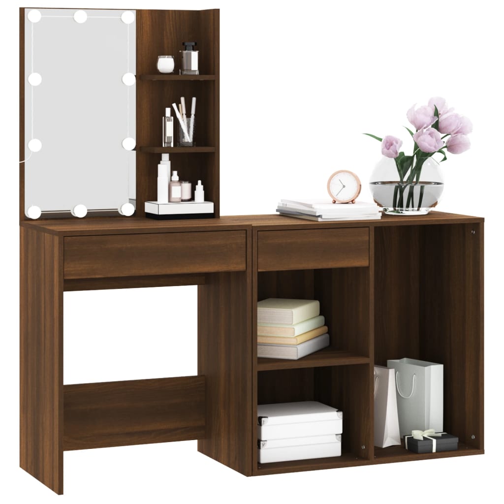 Led Dressing Table With Cabinet Engineered Wood