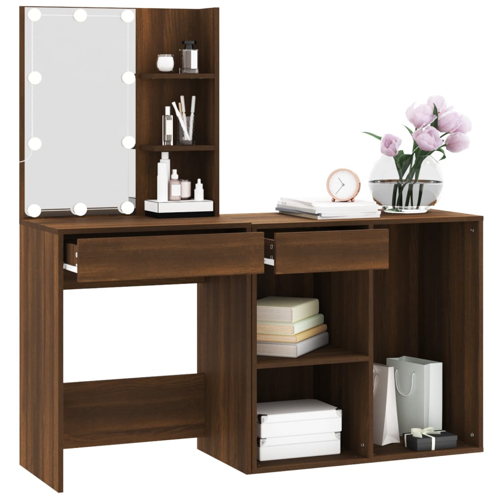 Led Dressing Table With Cabinet Engineered Wood