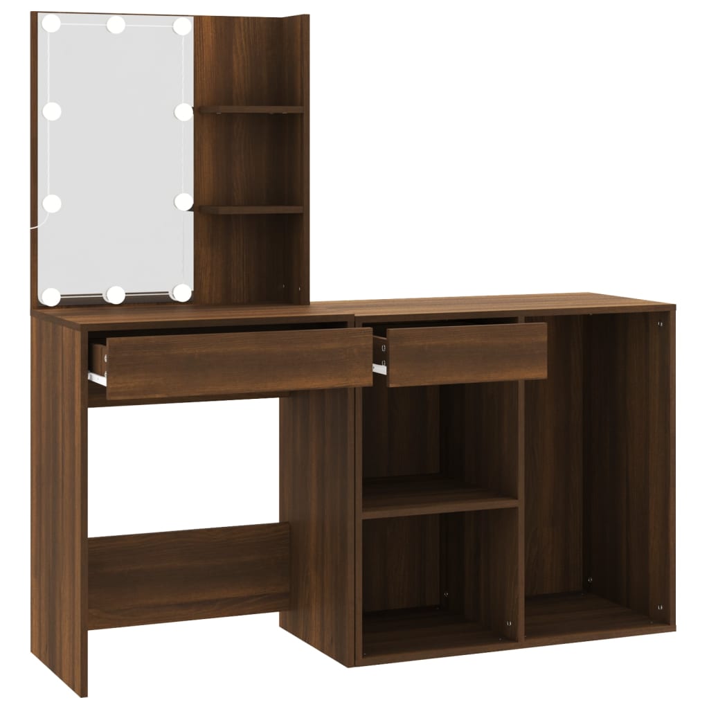 Led Dressing Table With Cabinet Engineered Wood