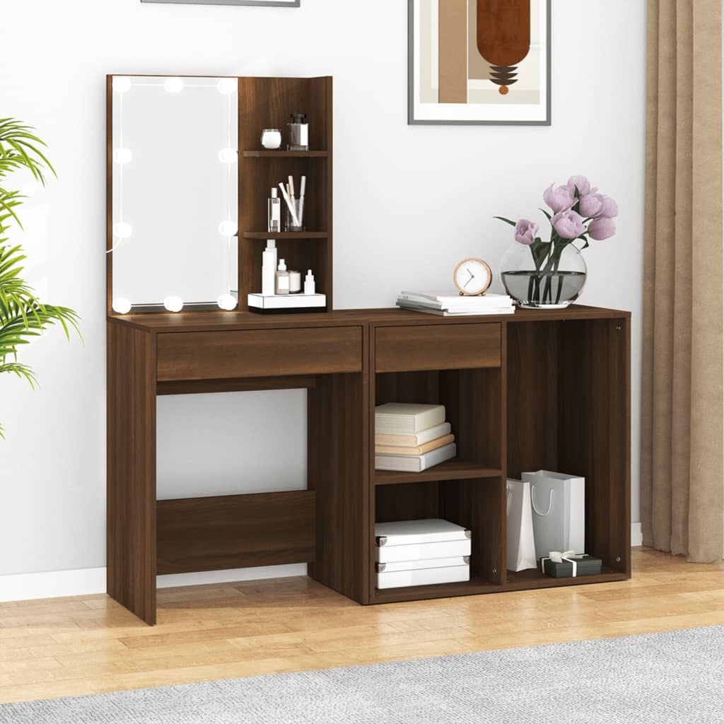 Led Dressing Table With Cabinet Engineered Wood