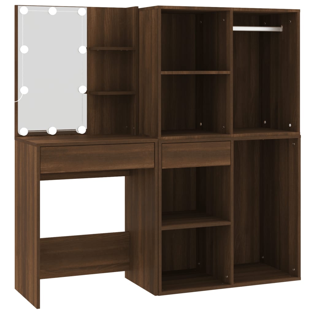 Led Dressing Table With Cabinets Engineered Wood