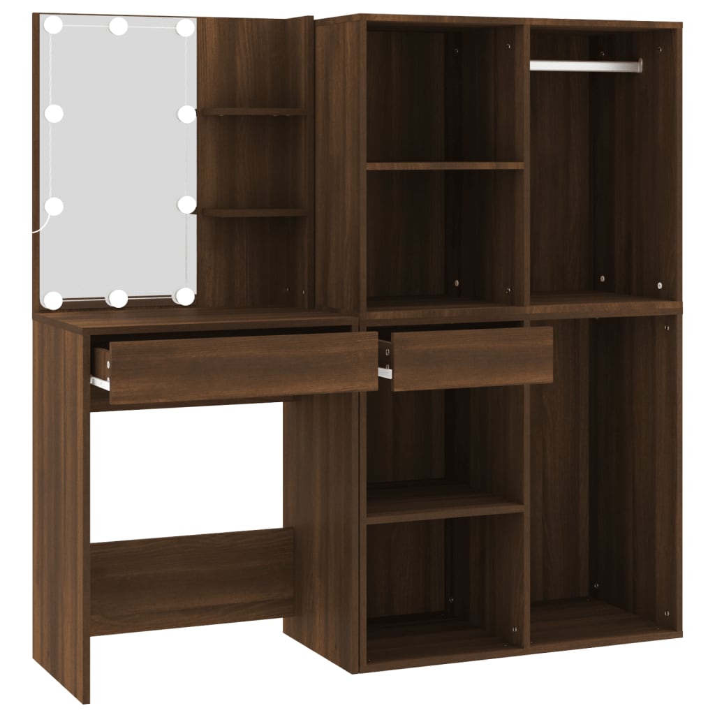 Led Dressing Table With Cabinets Engineered Wood