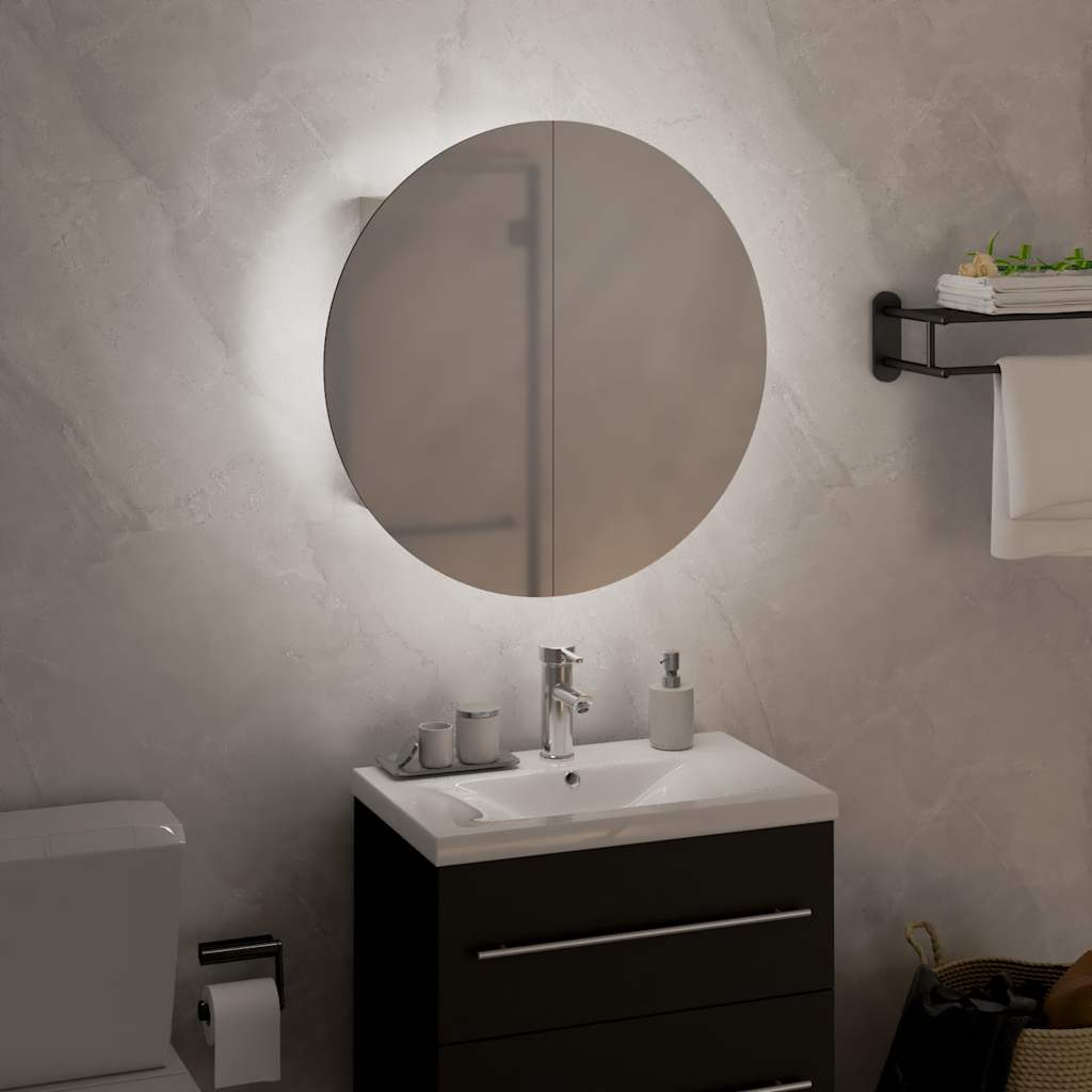 Bathroom Cabinet With Round Mirror&Led