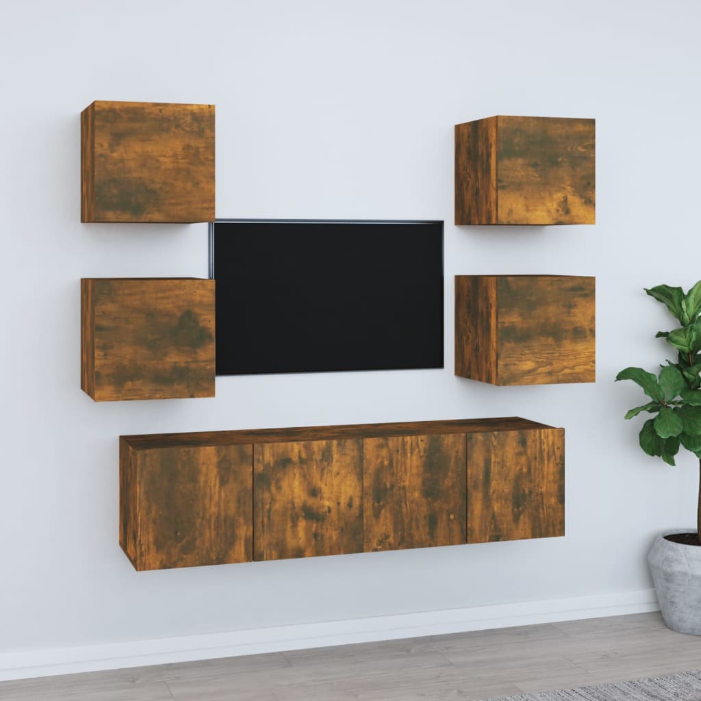 6 Piece Tv Cabinet Set Engineered Wood