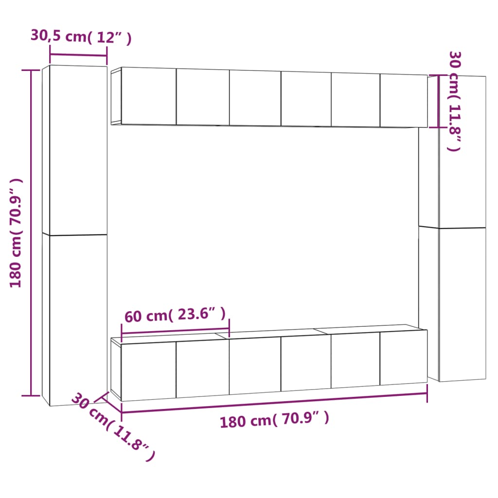 10 Piece Tv Cabinet Set Engineered Wood