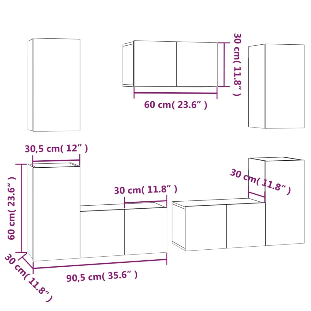 7 Piece Tv Cabinet Set Engineered Wood