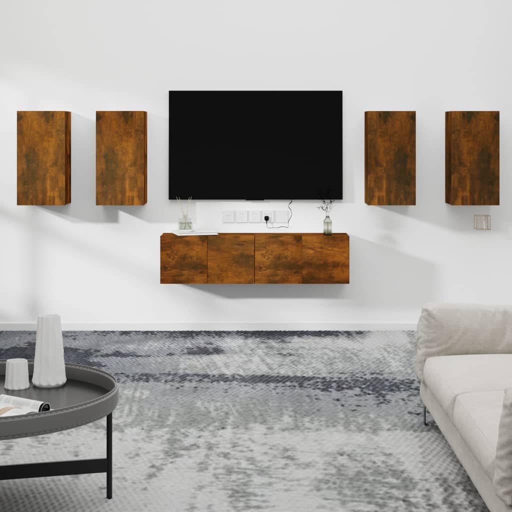 6 Piece Tv Cabinet Set Engineered Wood