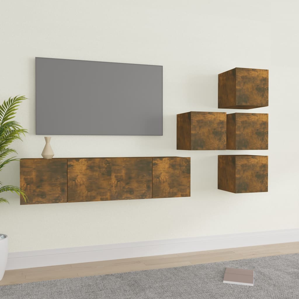 6 Piece Tv Cabinet Set Engineered Wood