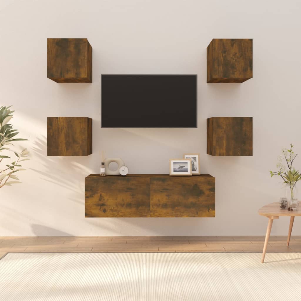6 Piece Tv Cabinet Set Engineered Wood