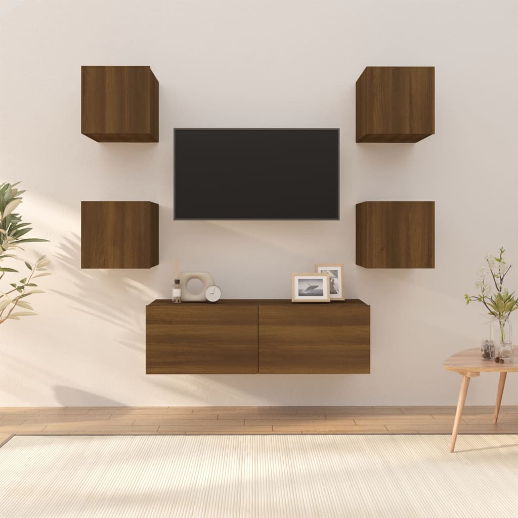 6 Piece Tv Cabinet Set Engineered Wood