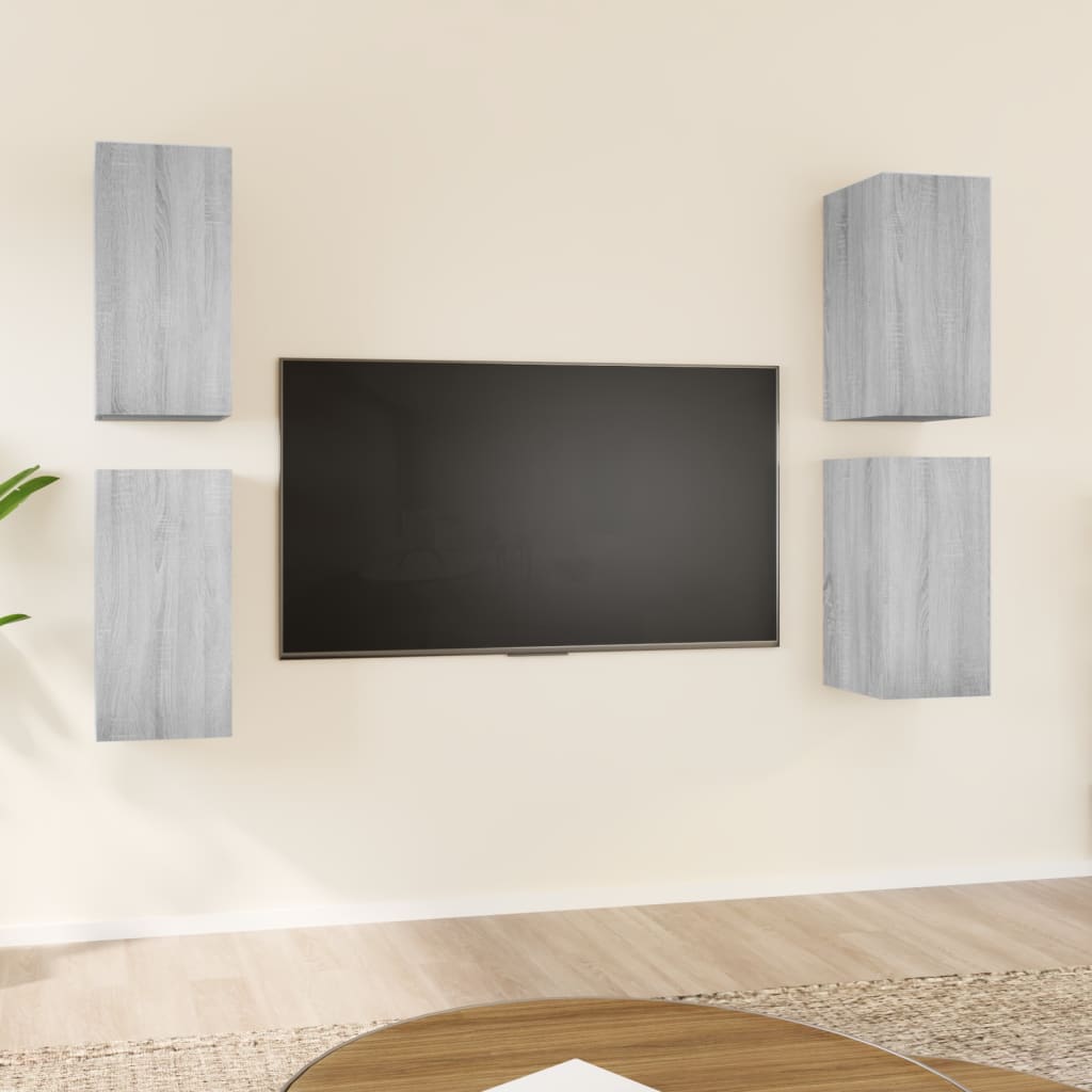 4 Piece Tv Cabinet Set 30.5X30X Engineered Wood,  Wall-Mounted Tv Cabinets - 2 Pcs , 30.5X30X, Made From Engineered Wood
