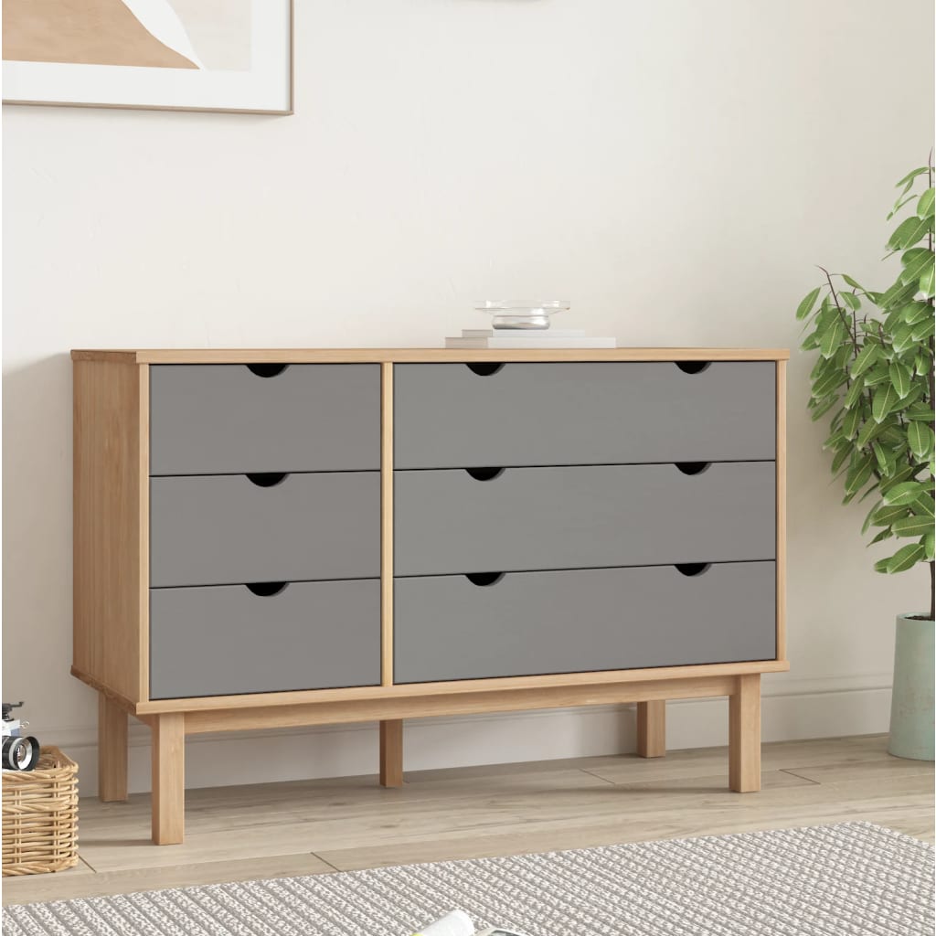 Drawer Cabinet Otta Brown&Grey 111X43X73.5Cm Solid Wood Pine