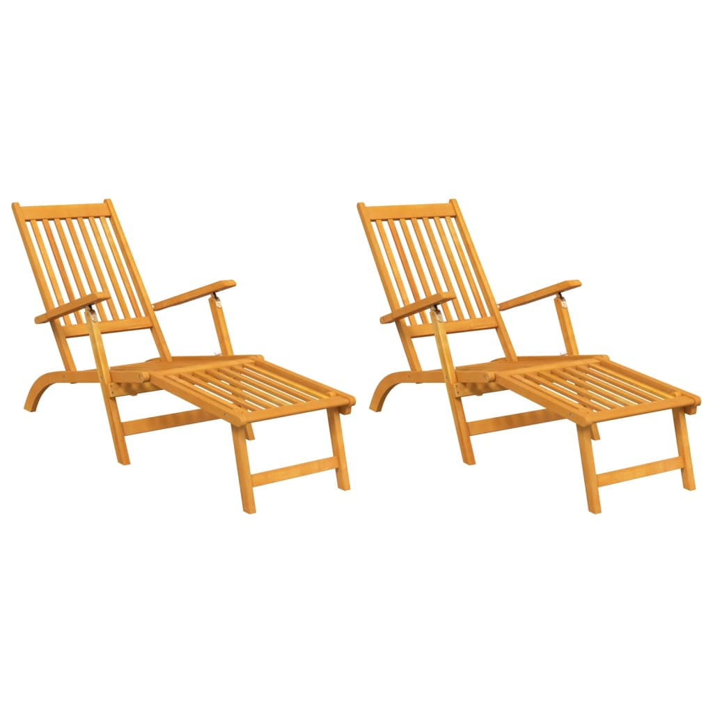 Outdoor Deck Chairs With Footrests 2 Pcs Solid Wood Acacia