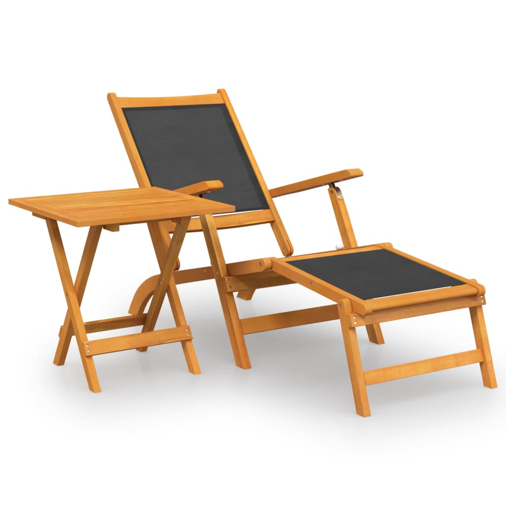 Outdoor Deck Chair With Table Solid Wood Acacia And Textilene