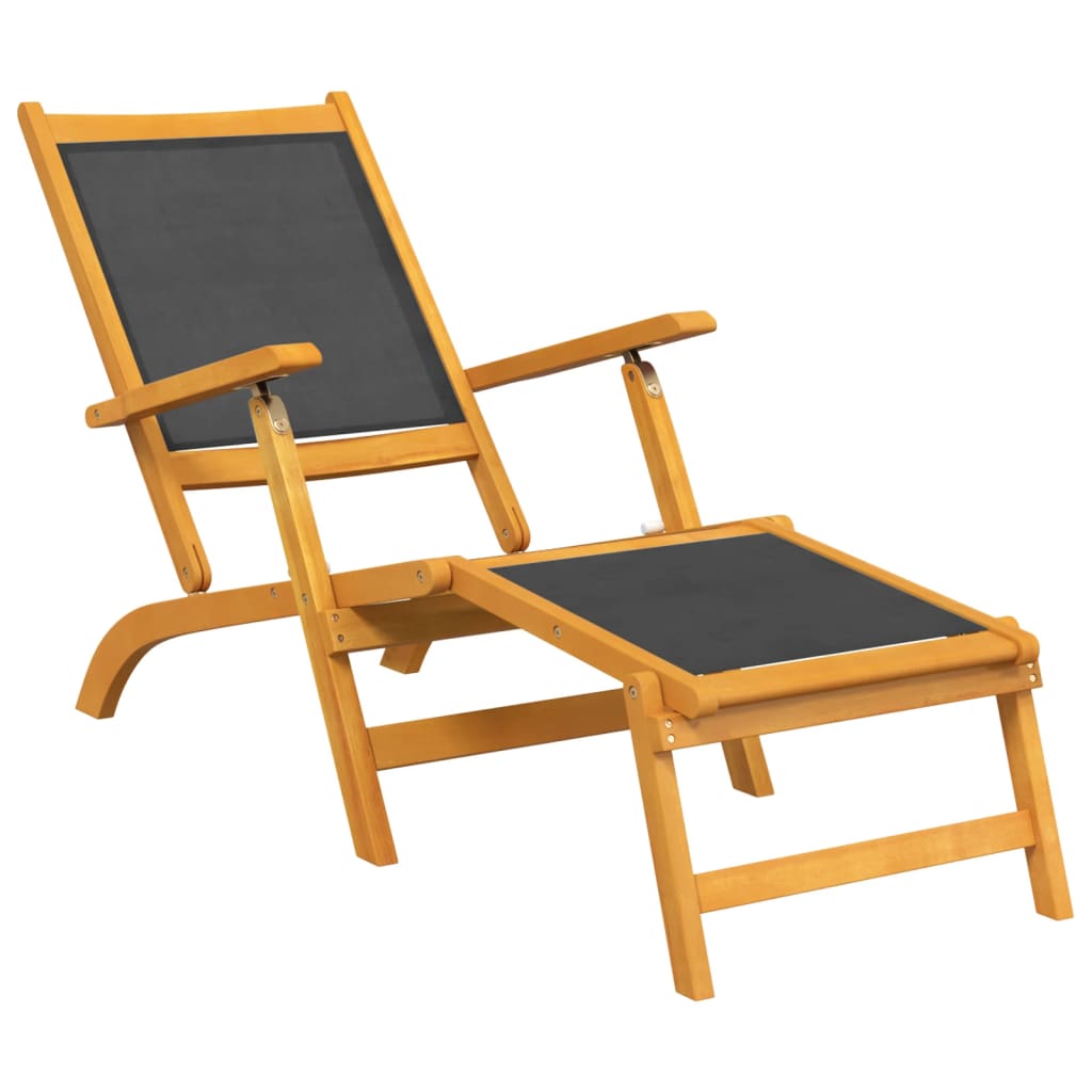 Outdoor Deck Chair With Table Solid Wood Acacia And Textilene