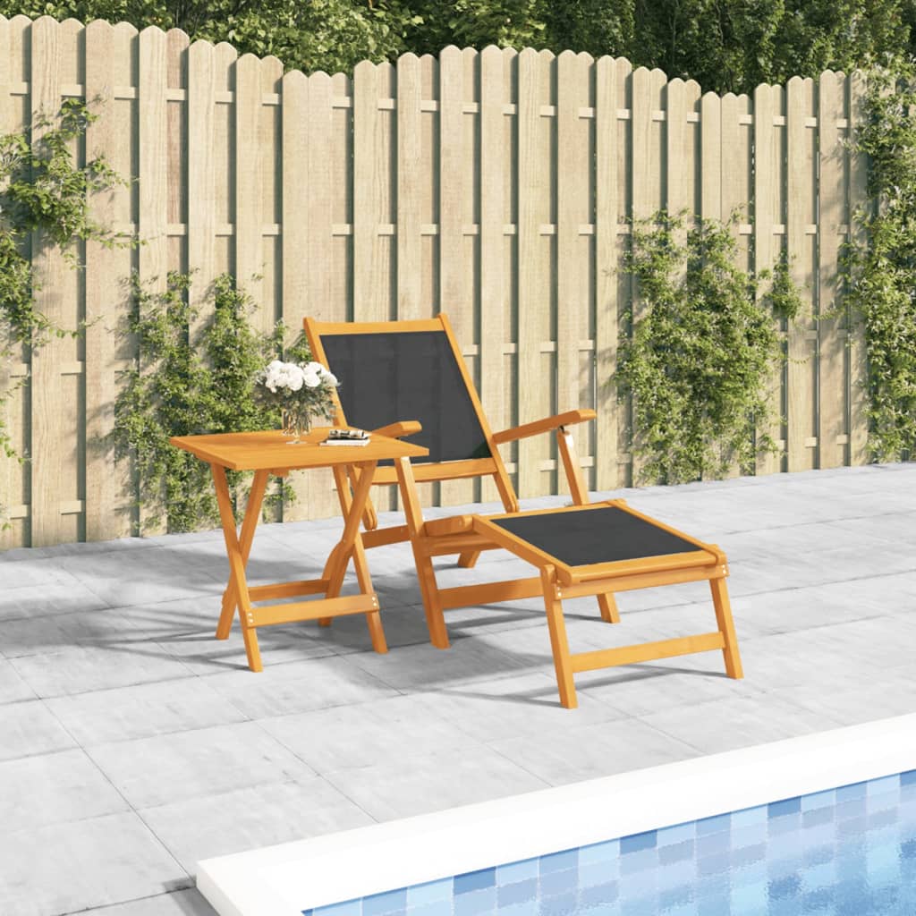 Outdoor Deck Chair With Table Solid Wood Acacia And Textilene