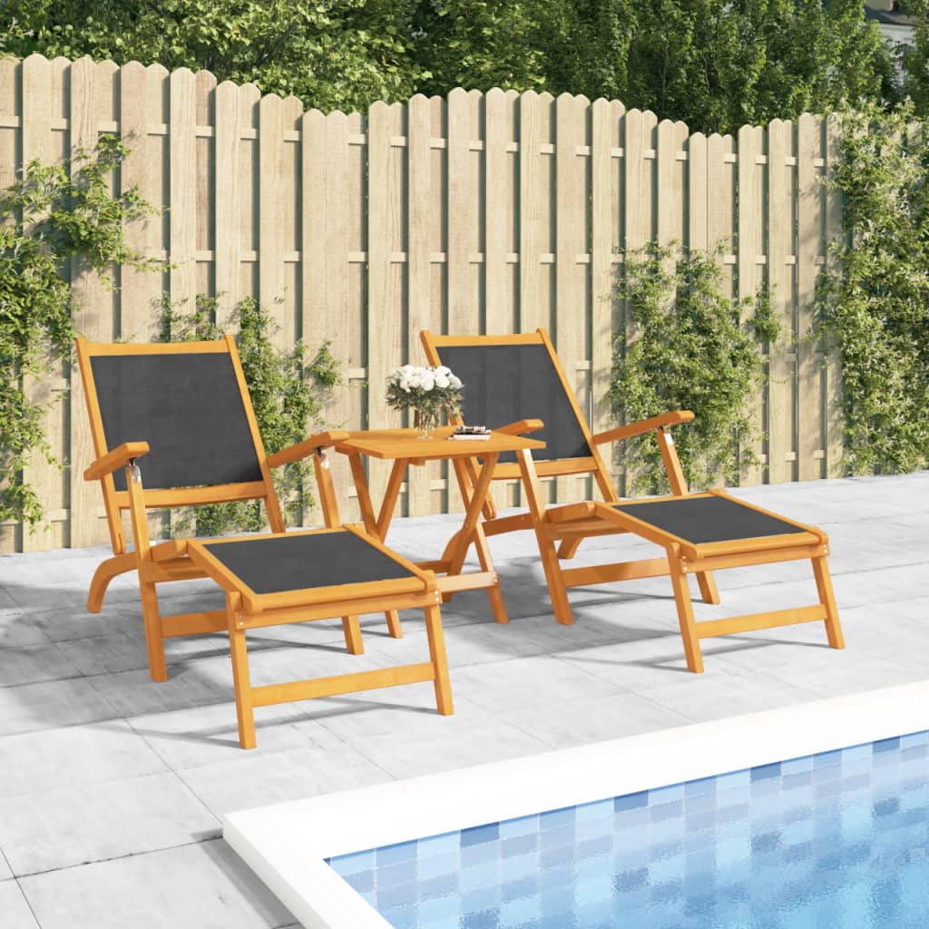 Outdoor Deck Chair With Table Solid Wood Acacia And Textilene