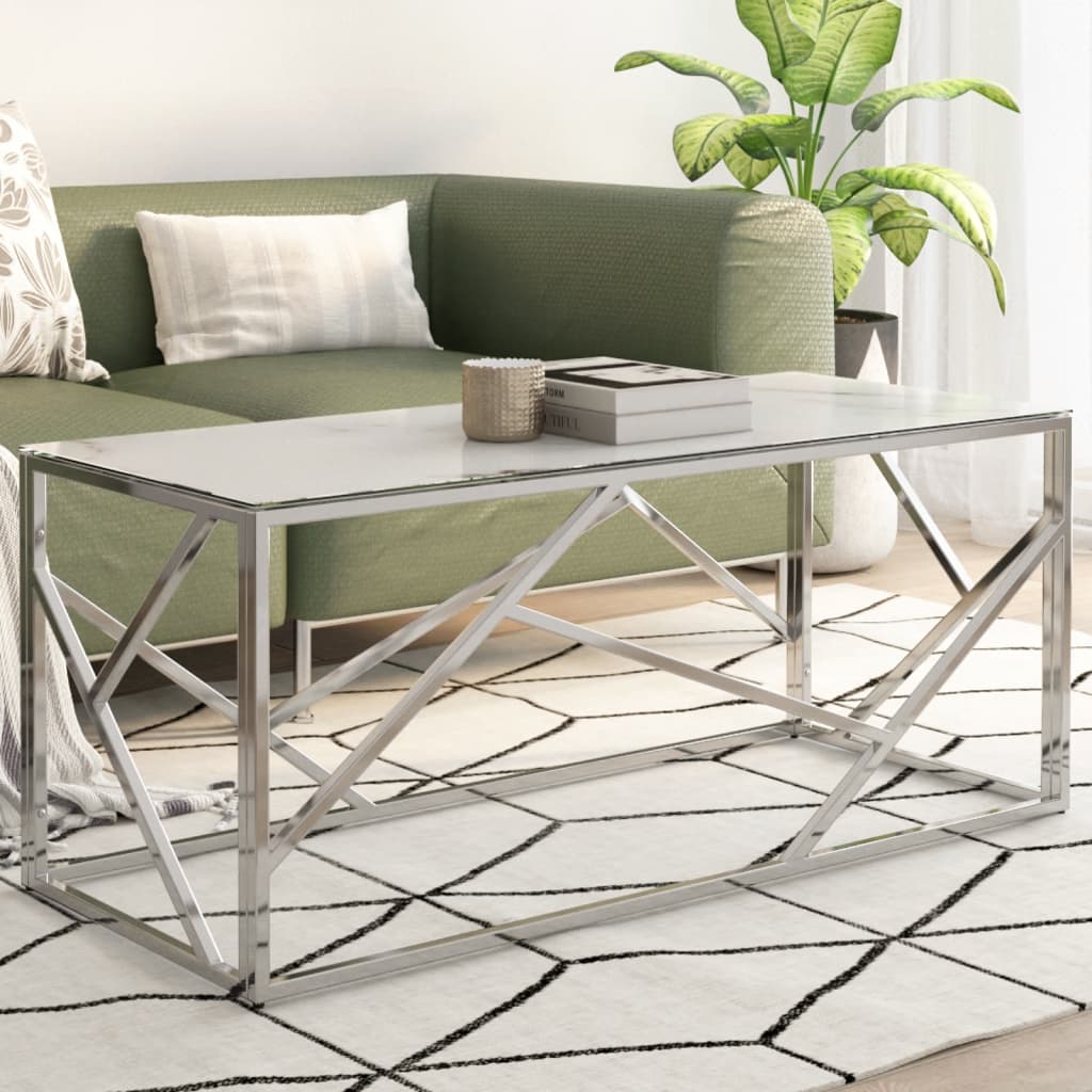 Coffee Table Silver Stainless Steel And Solid Reclaimed