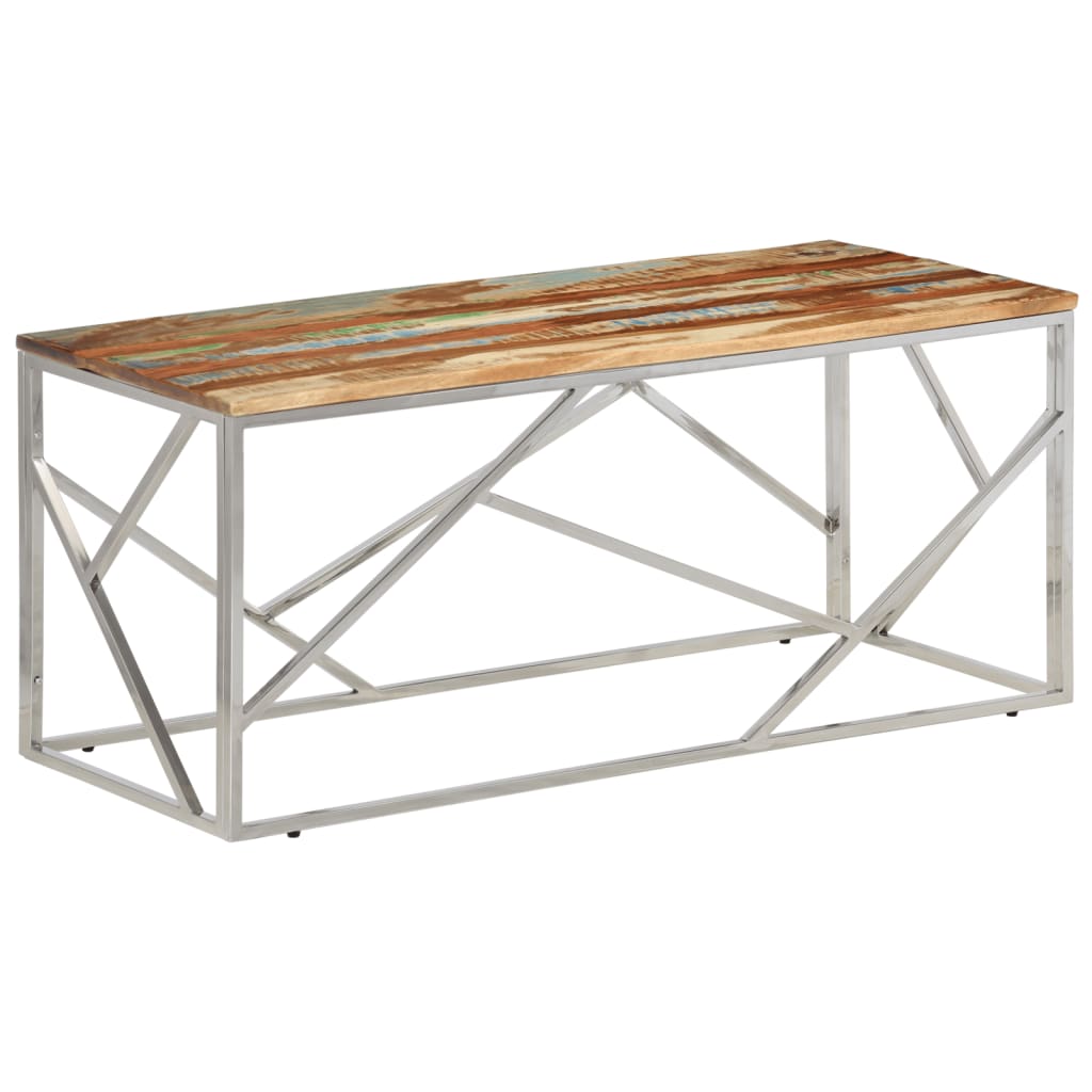 Coffee Table Silver Stainless Steel And Solid Reclaimed
