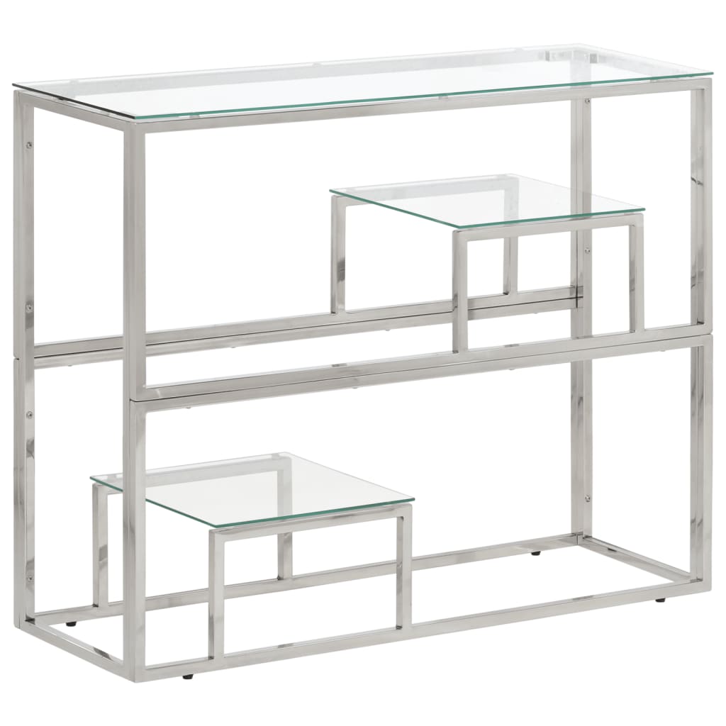 Console Table Silver Stainless Steel And Solid Acacia