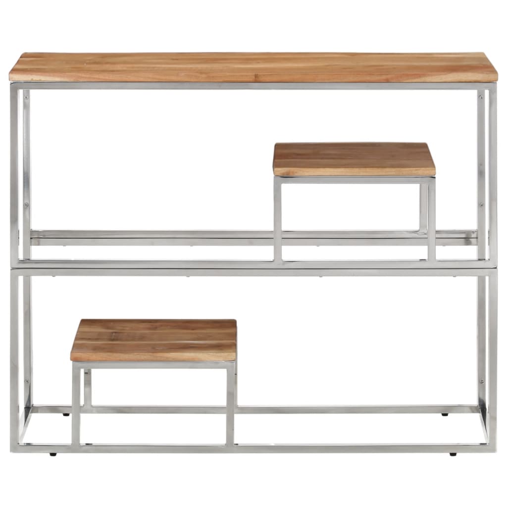 Console Table Silver Stainless Steel And Solid Acacia