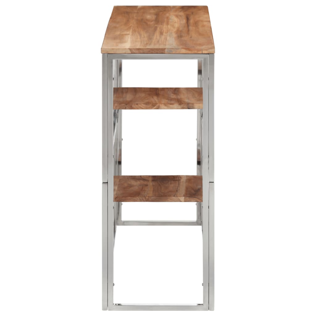 Console Table Silver Stainless Steel And Solid Acacia