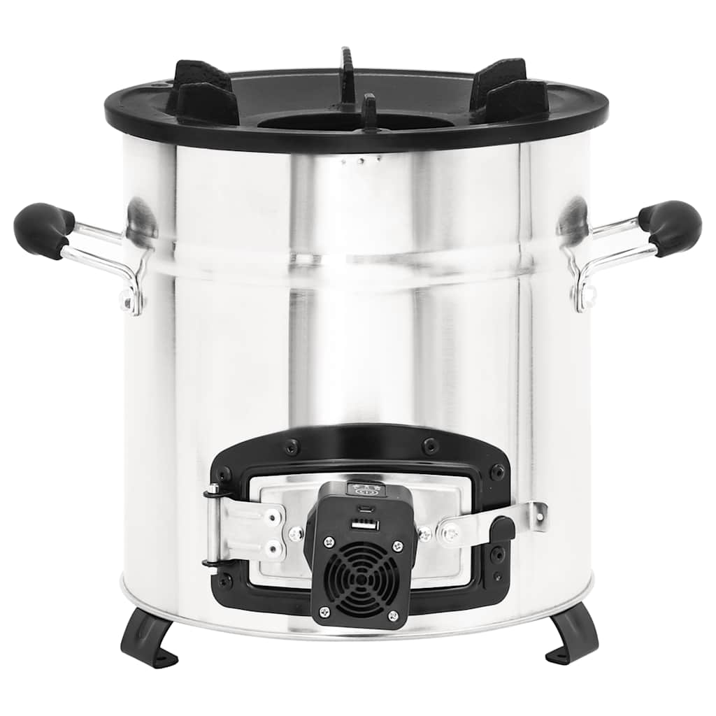 Wood Stove With Usb Fan Silver 35.5X26X28 Cm Stainless Steel