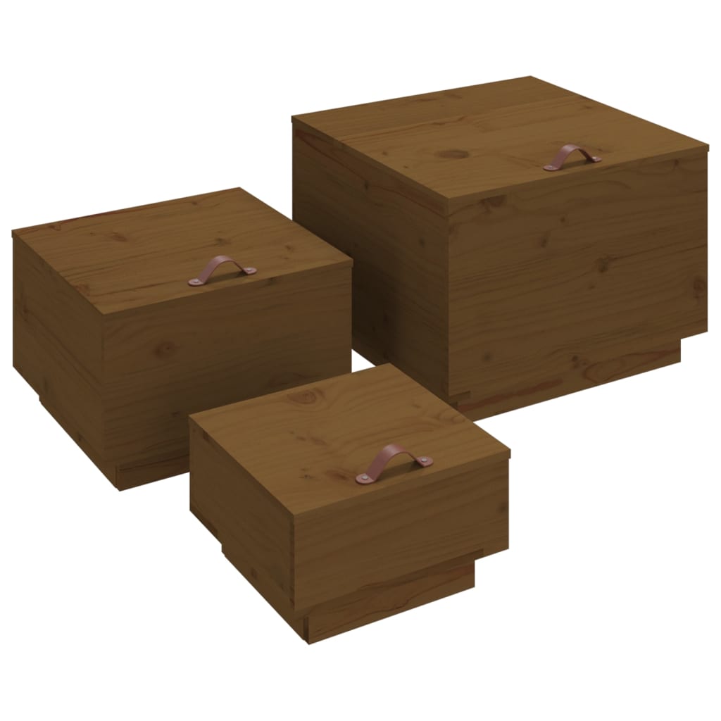 Storage Boxes With Lids 3 Pcs Solid Wood Pine