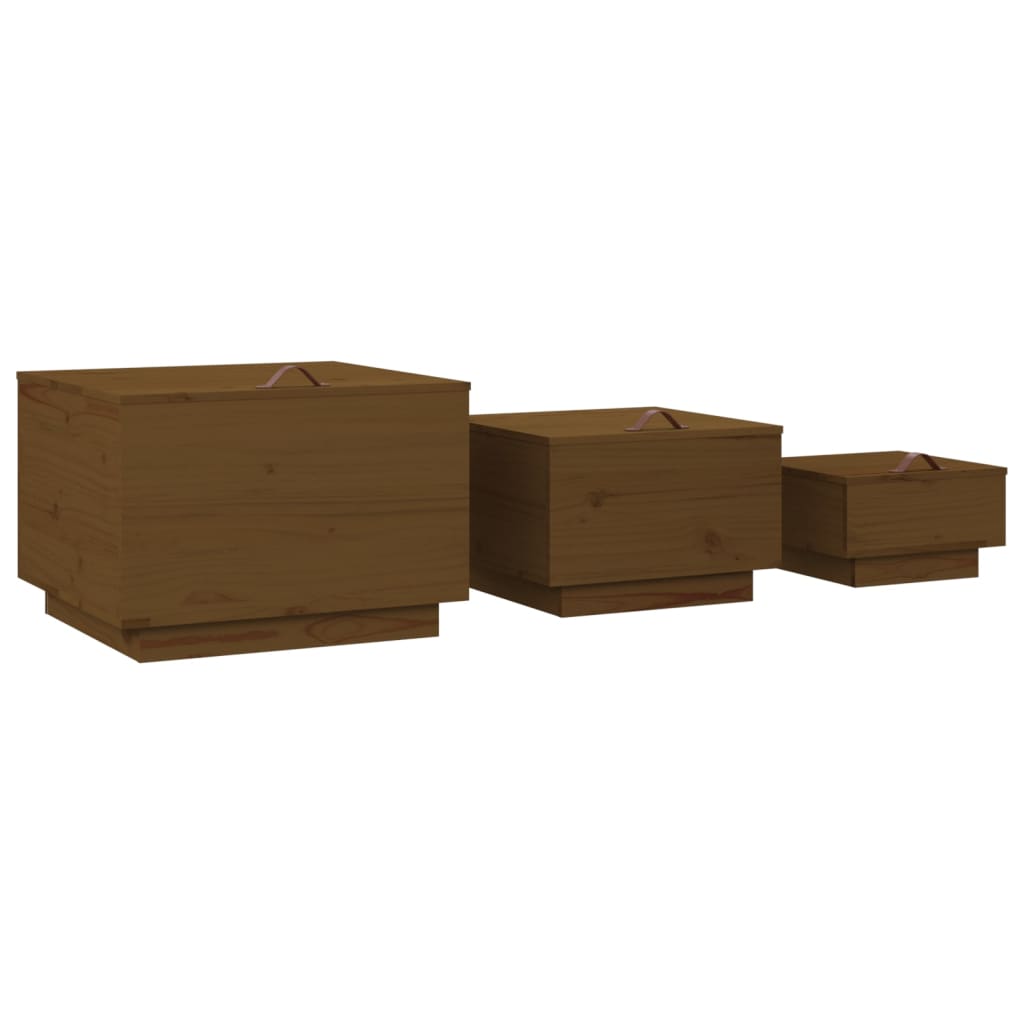 Storage Boxes With Lids 3 Pcs Solid Wood Pine