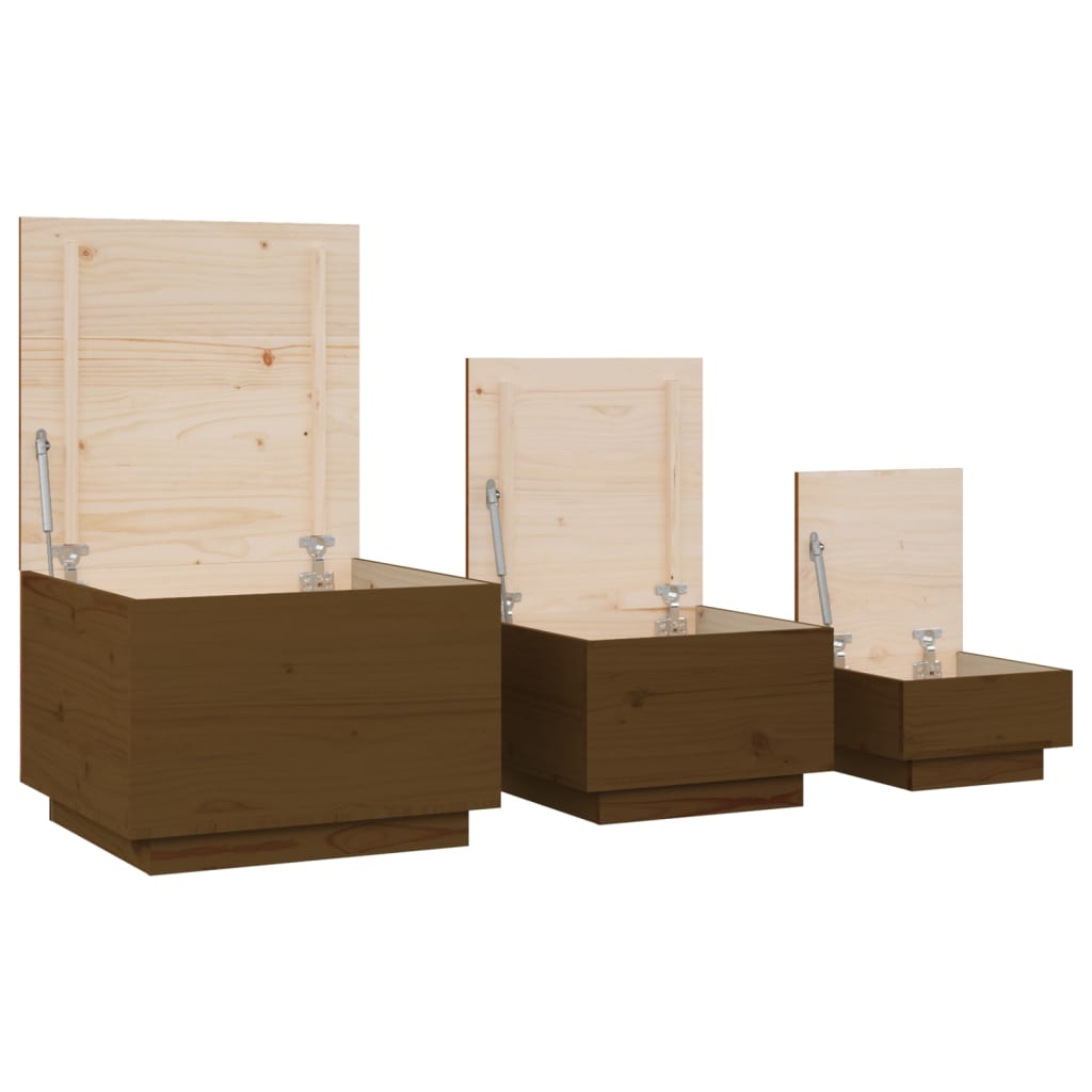 Storage Boxes With Lids 3 Pcs Solid Wood Pine