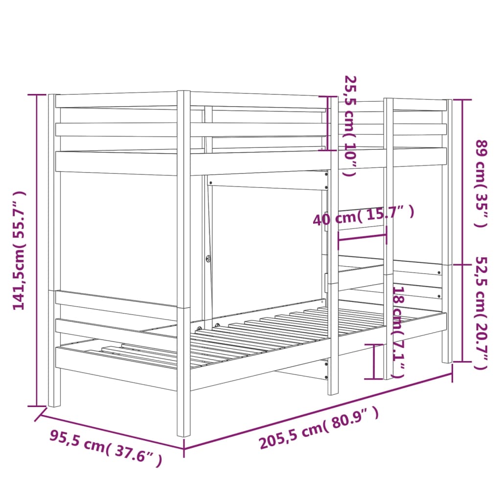 Bunk Bed Without Mattress Solid Wood Pine