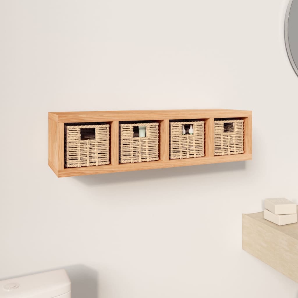 Wall Shelf With Baskets 62X18X16 Cm Solid Wood Walnut
