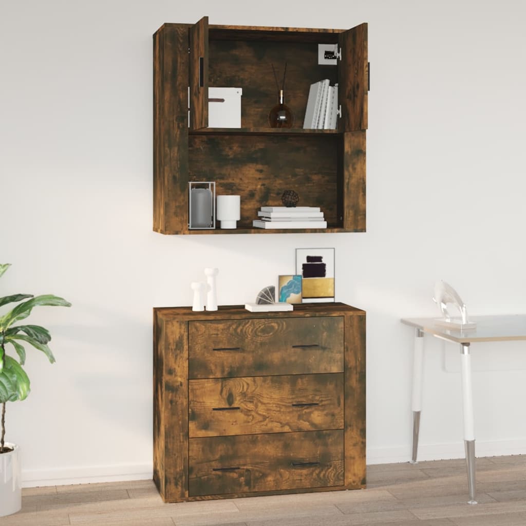 Wall Cabinet Smoked Oak 80X33X80 Cm Engineered Wood