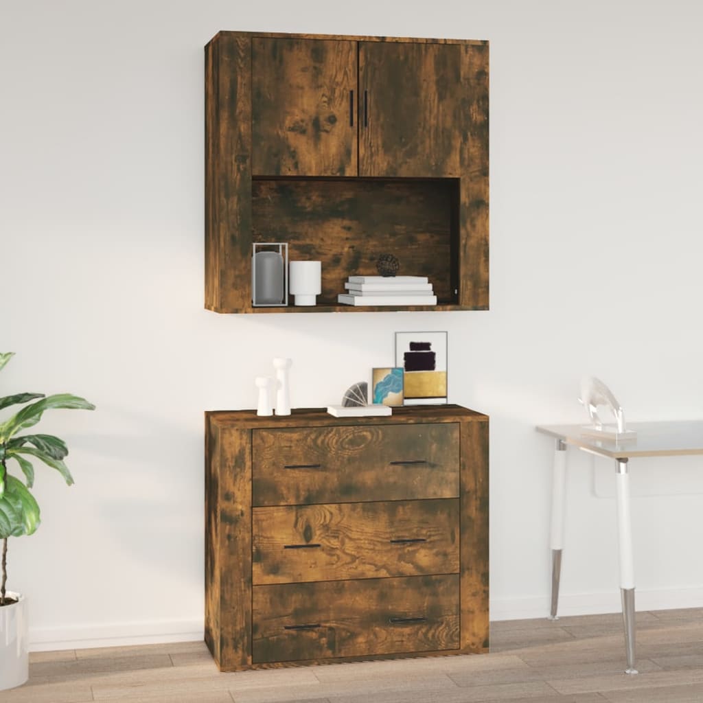 Wall Cabinet Smoked Oak 80X33X80 Cm Engineered Wood