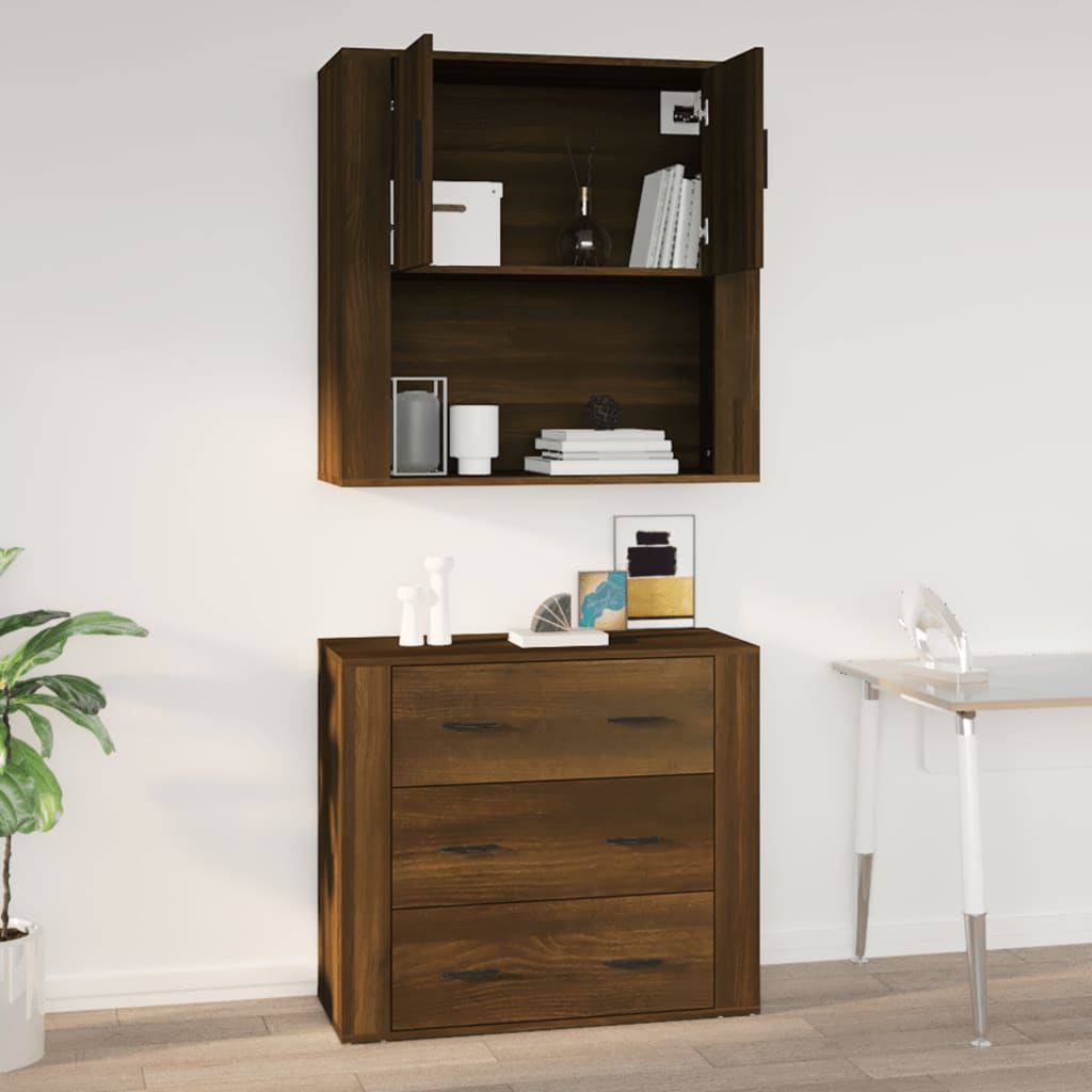 Wall Cabinet Brown Oak 80X33X80 Cm Engineered Wood