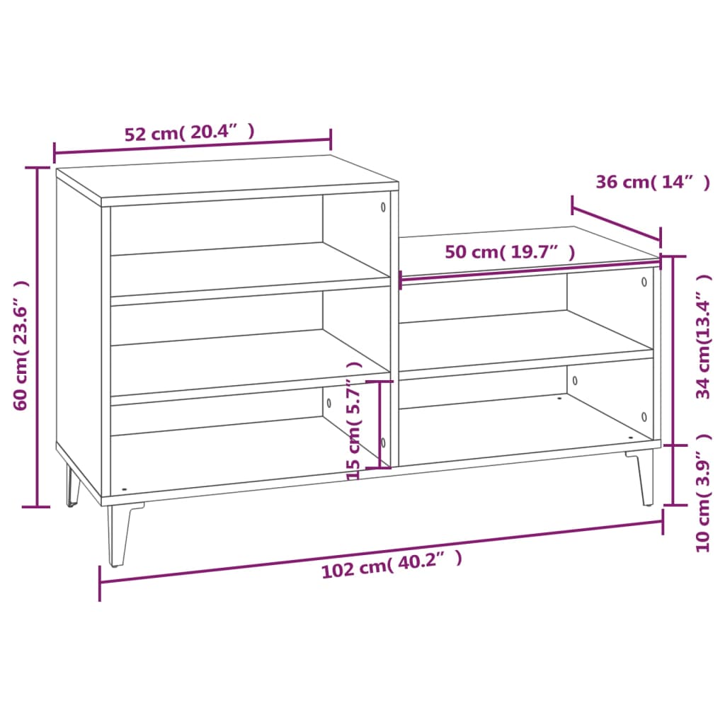 Shoe Cabinet 102X36X60 Cm Engineered Wood